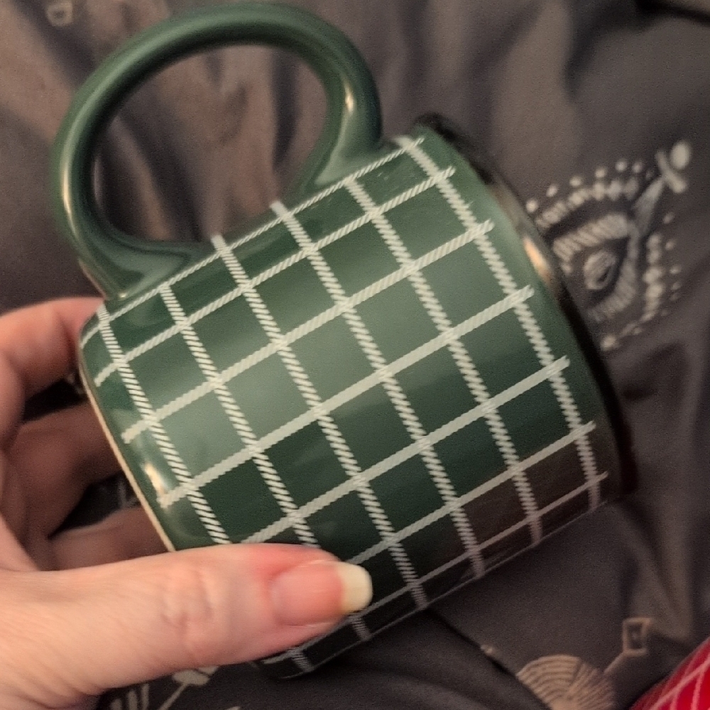 Plaid Mugs Green Red Set of 2 - Picture 3 of 6